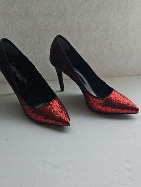 FIONI Rubt Red Glitter Pointed Toe High Heels